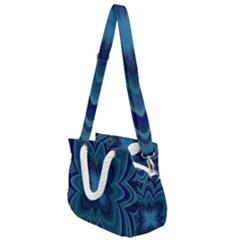 Blue Geometric Flower Dark Mirror Rope Handles Shoulder Strap Bag by HermanTelo