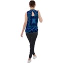 Blue Geometric Flower Dark Mirror Mock Neck Chiffon Sleeveless Top View2