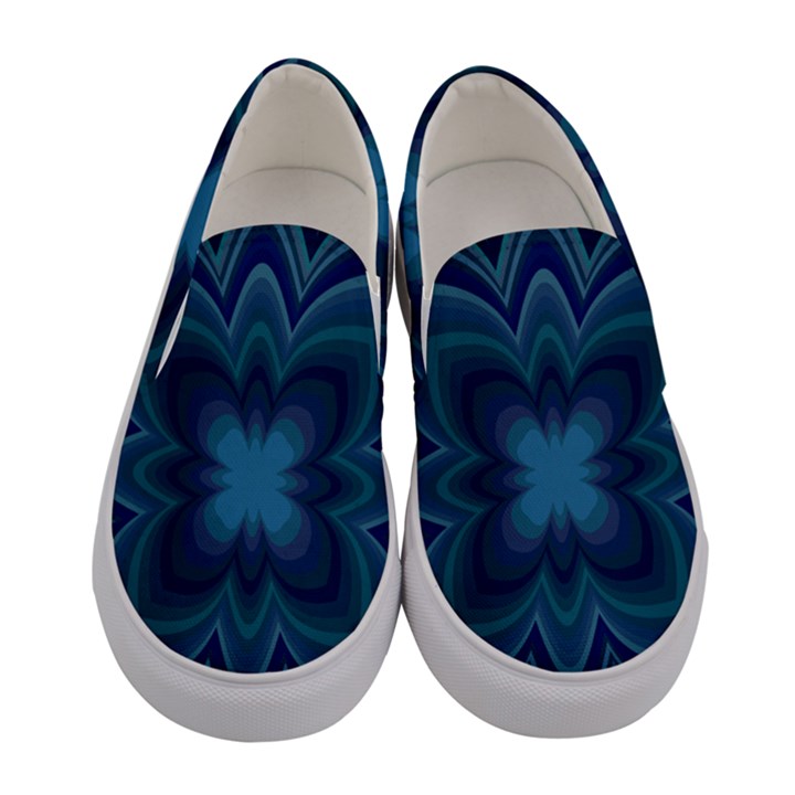 Blue Geometric Flower Dark Mirror Women s Canvas Slip Ons