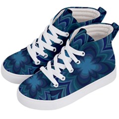 Blue Geometric Flower Dark Mirror Kids  Hi-top Skate Sneakers by HermanTelo