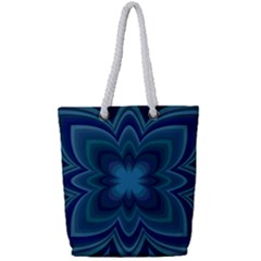 Blue Geometric Flower Dark Mirror Full Print Rope Handle Tote (small)