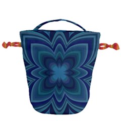 Blue Geometric Flower Dark Mirror Drawstring Bucket Bag by HermanTelo