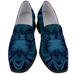 Blue Geometric Flower Dark Mirror Women s Chunky Heel Loafers