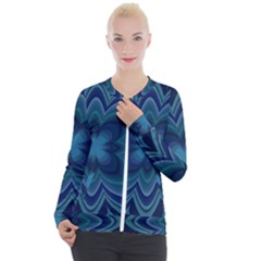 Blue Geometric Flower Dark Mirror Casual Zip Up Jacket