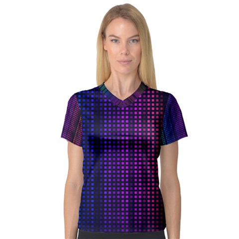 Abstract Background Plaid V-neck Sport Mesh Tee by HermanTelo