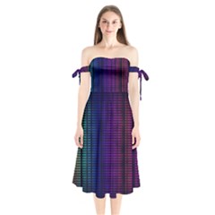 Abstract Background Plaid Shoulder Tie Bardot Midi Dress