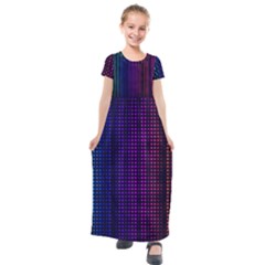 Abstract Background Plaid Kids  Short Sleeve Maxi Dress