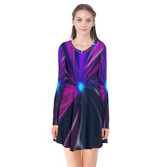 Abstract Background Lightning Long Sleeve V-neck Flare Dress by HermanTelo