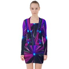 Abstract Background Lightning V-neck Bodycon Long Sleeve Dress