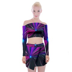 Abstract Background Lightning Off Shoulder Top With Mini Skirt Set