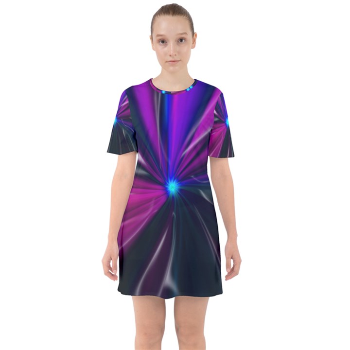 Abstract Background Lightning Sixties Short Sleeve Mini Dress