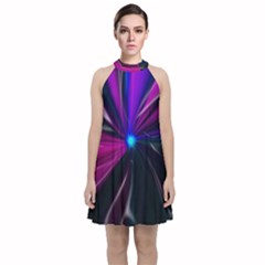 Abstract Background Lightning Velvet Halter Neckline Dress 