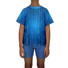 Abstract Line Space Kids  Short Sleeve Swimwear