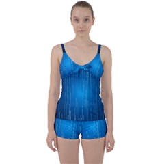 Abstract Line Space Tie Front Two Piece Tankini