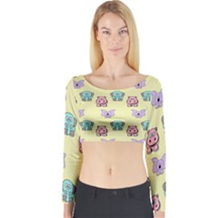 Animals Pastel Children Colorful Long Sleeve Crop Top