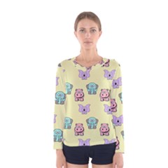 Animals Pastel Children Colorful Women s Long Sleeve Tee