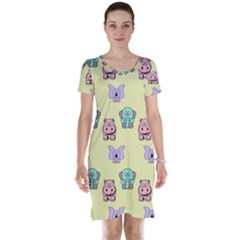 Animals Pastel Children Colorful Short Sleeve Nightdress by HermanTelo