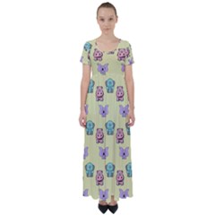 Animals Pastel Children Colorful High Waist Short Sleeve Maxi Dress