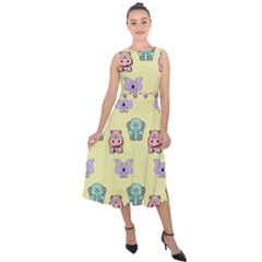 Animals Pastel Children Colorful Midi Tie-back Chiffon Dress by HermanTelo