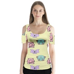 Animals Pastel Children Colorful Butterfly Sleeve Cutout Tee 