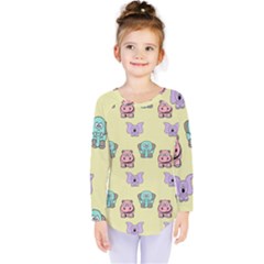 Animals Pastel Children Colorful Kids  Long Sleeve Tee