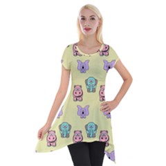 Animals Pastel Children Colorful Short Sleeve Side Drop Tunic