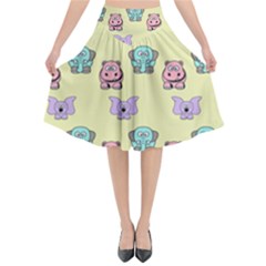 Animals Pastel Children Colorful Flared Midi Skirt