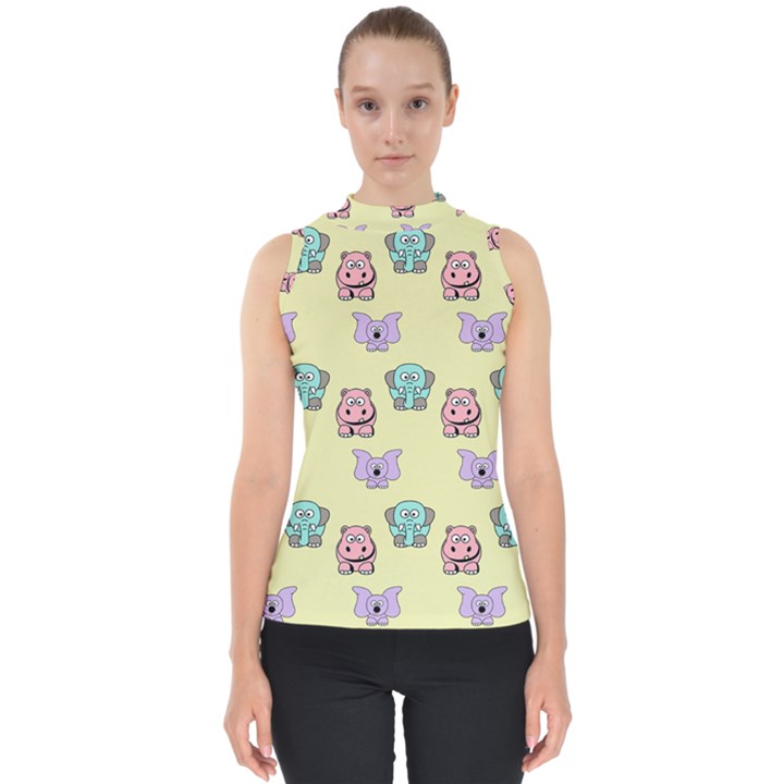 Animals Pastel Children Colorful Mock Neck Shell Top