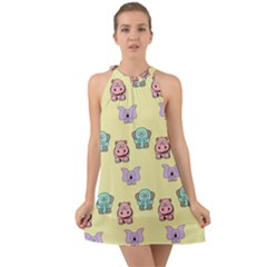 Animals Pastel Children Colorful Halter Tie Back Chiffon Dress