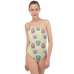 Animals Pastel Children Colorful Classic One Shoulder Swimsuit