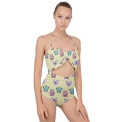 Animals Pastel Children Colorful Scallop Top Cut Out Swimsuit