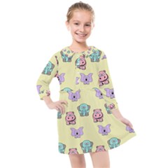 Animals Pastel Children Colorful Kids  Quarter Sleeve Shirt Dress