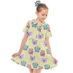 Animals Pastel Children Colorful Kids  Short Sleeve Shirt Dress