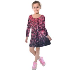 Abstract Background Wallpaper Space Kids  Long Sleeve Velvet Dress