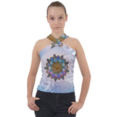 Wonderful Mandala Cross Neck Velour Top