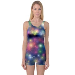 Abstract Background Graphic Space One Piece Boyleg Swimsuit