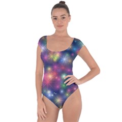 Abstract Background Graphic Space Short Sleeve Leotard 