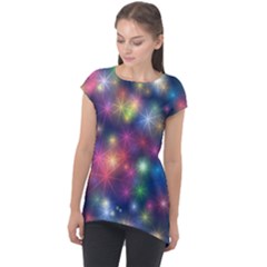 Abstract Background Graphic Space Cap Sleeve High Low Top