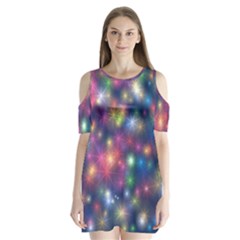 Abstract Background Graphic Space Shoulder Cutout Velvet One Piece