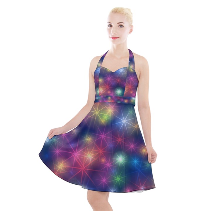 Abstract Background Graphic Space Halter Party Swing Dress 