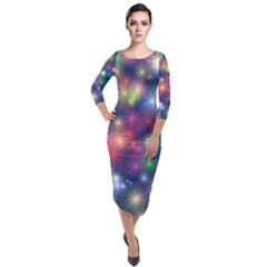 Abstract Background Graphic Space Quarter Sleeve Midi Velour Bodycon Dress