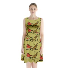 Bird Animal Nature Wild Wildlife Sleeveless Waist Tie Chiffon Dress