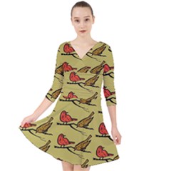 Bird Animal Nature Wild Wildlife Quarter Sleeve Front Wrap Dress