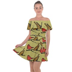 Bird Animal Nature Wild Wildlife Off Shoulder Velour Dress