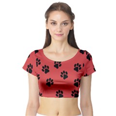 Paw Prints Background Animal Short Sleeve Crop Top