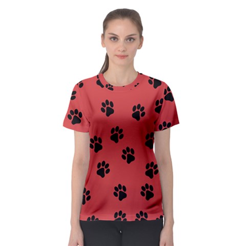 Paw Prints Background Animal Women s Sport Mesh Tee by HermanTelo