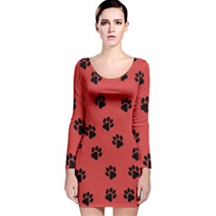 Paw Prints Background Animal Long Sleeve Velvet Bodycon Dress