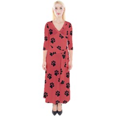 Paw Prints Background Animal Quarter Sleeve Wrap Maxi Dress