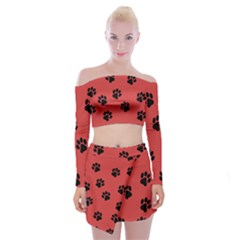 Paw Prints Background Animal Off Shoulder Top With Mini Skirt Set by HermanTelo