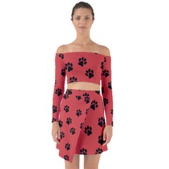 Paw Prints Background Animal Off Shoulder Top With Skirt Set by HermanTelo